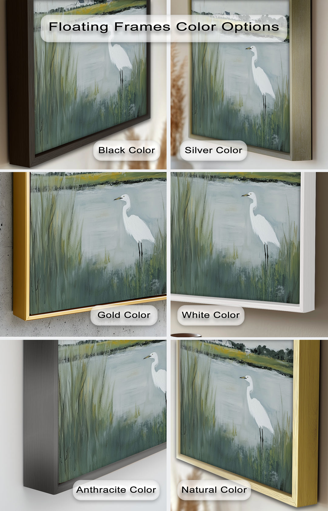 Egret by the Marsh – Minimalist Landscape Oil Painting