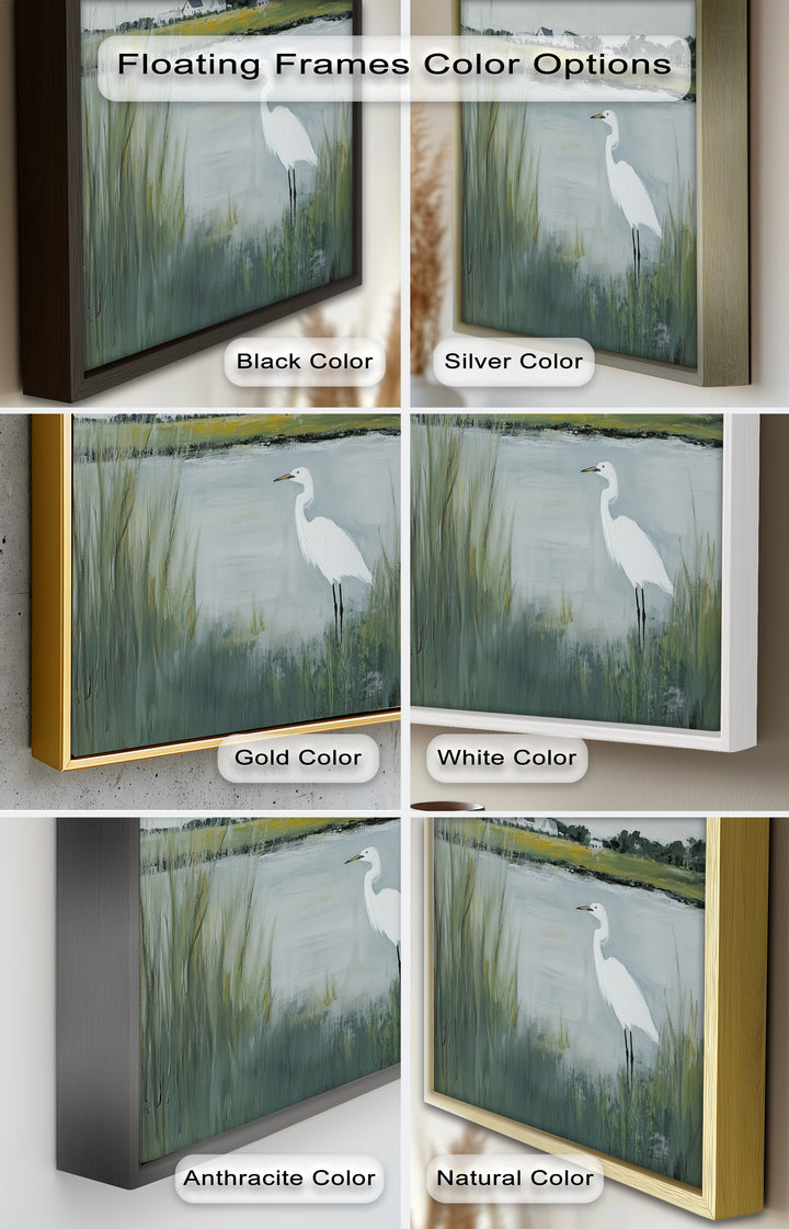 Egret by the Marsh – Minimalist Landscape Oil Painting
