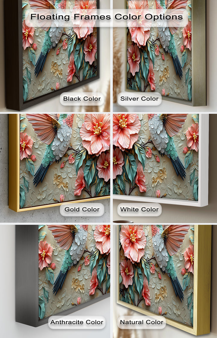 Spring Hummingbird with Pink Flowers – Framed Oil Painting