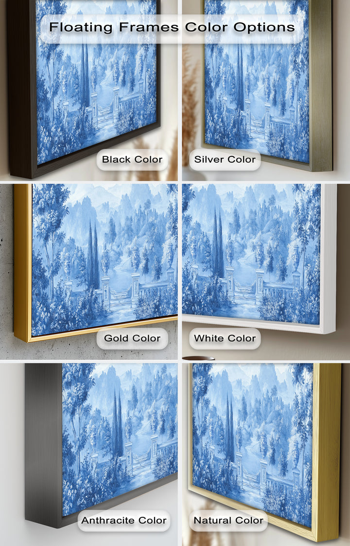 Blue Toned Garden Wall Art – Classical Landscape Oil Painting