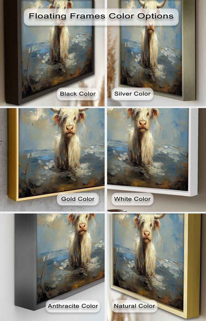 Highland Cow in Coastal Waters – Animal Oil Painting