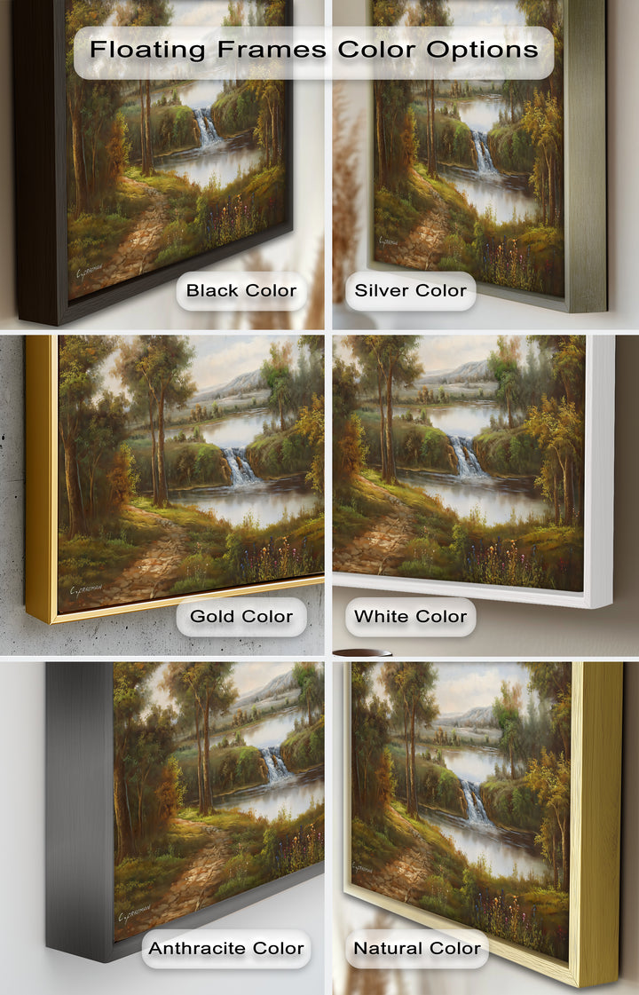 Tranquil Forest Cascade – Vintage Oil Painting