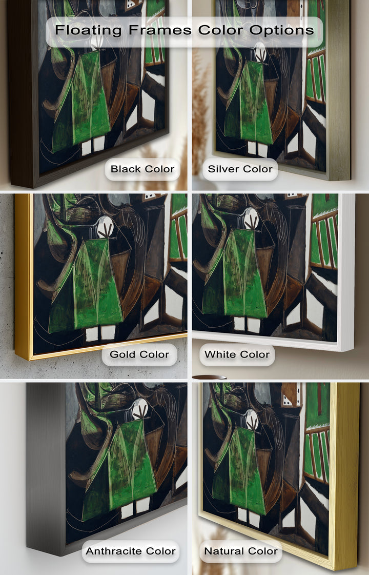 Figure by the Window – Abstract Green Interior Picasso Oil Painting