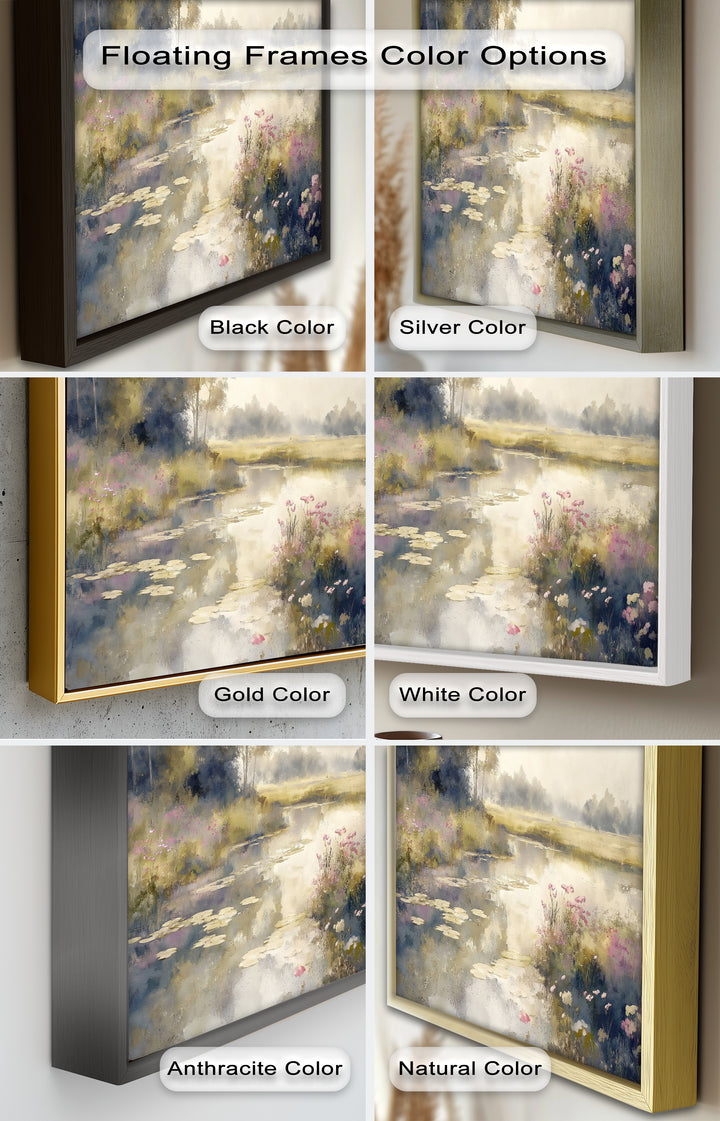 Soft Floral Riverside Wall Art – Romantic Nature Oil Painting
