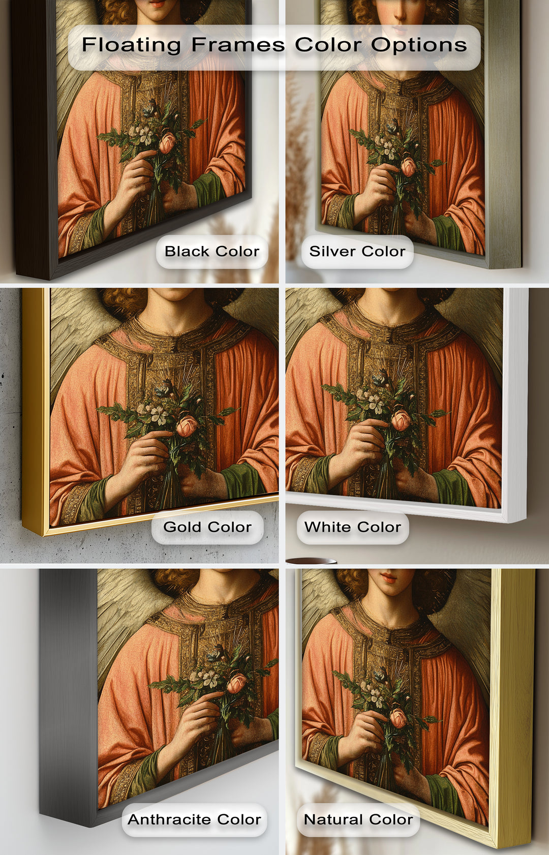Angel Holding Flowers Wall Art – Religious Oil Painting