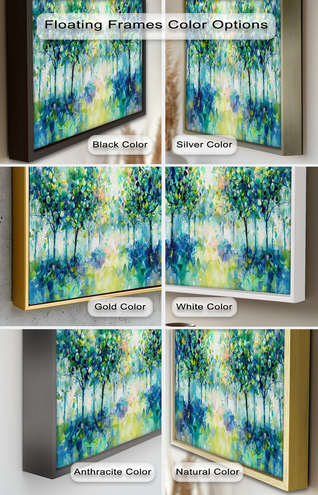 Blue & Green Forest Landscape – Abstract Nature Oil Painting