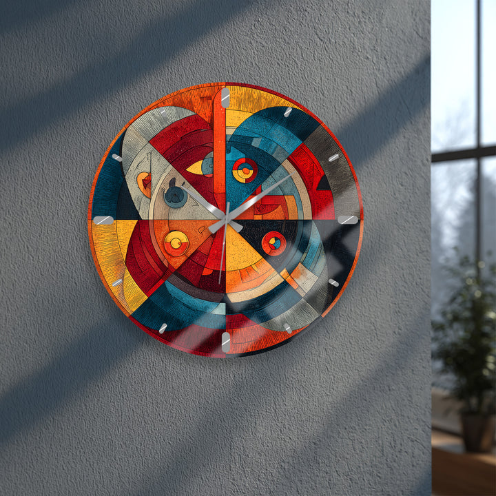 Retro-Wanduhr aus geometrischem Glas – abstraktes Dekor aus der Mitte des Jahrhunderts