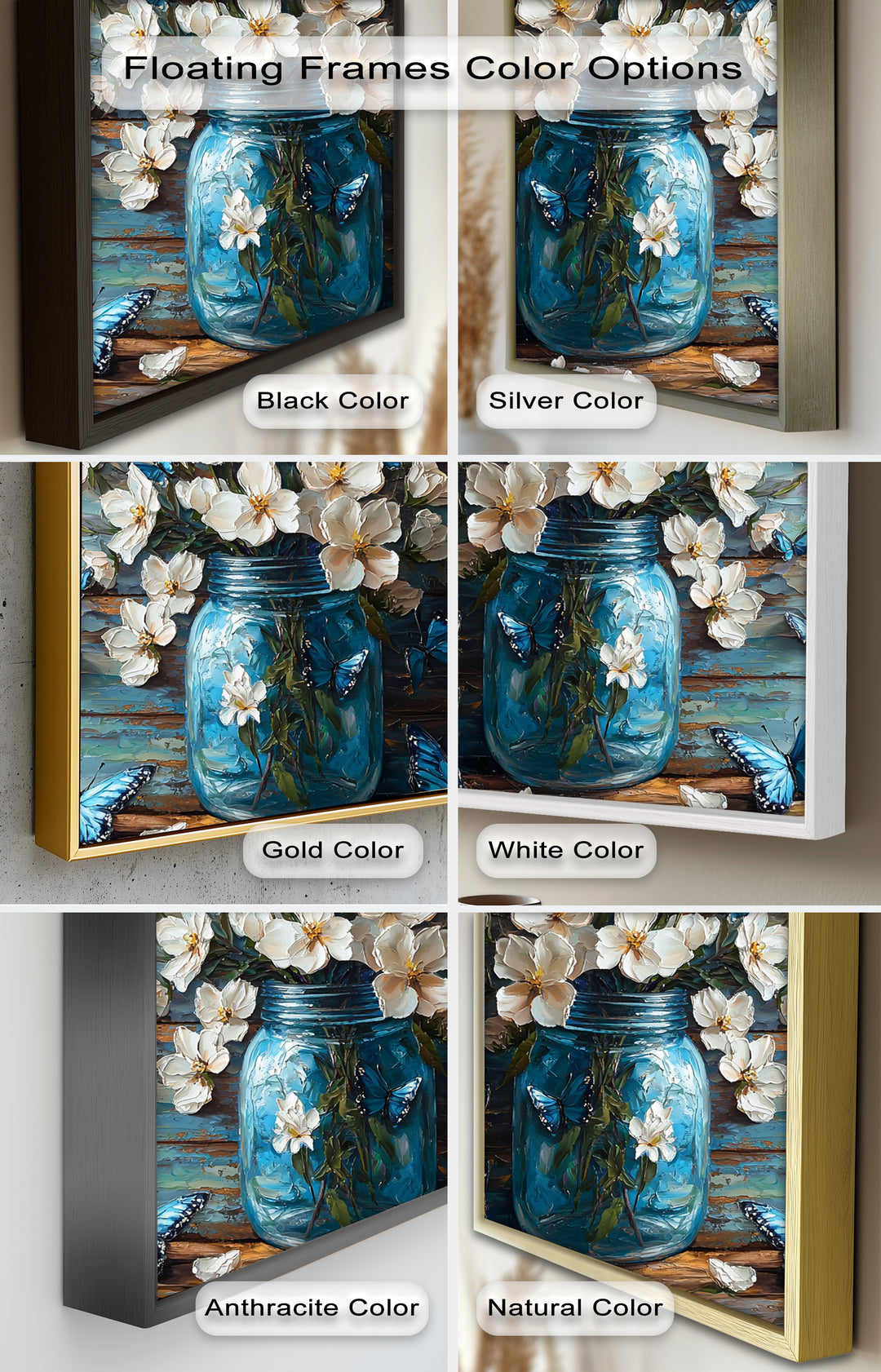 Flowers and Blue Butterflies – Elegant Nature Oil Painting