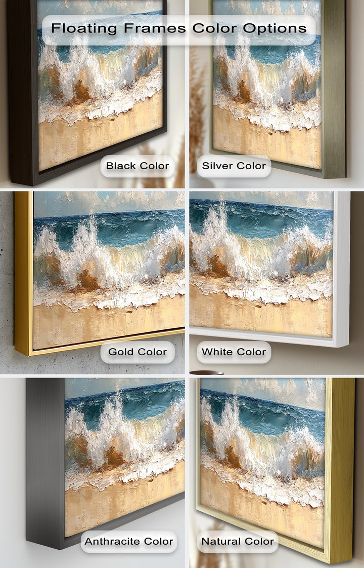 Coastal Beach Wall Art - Crashing Waves Seascape Oil Painting