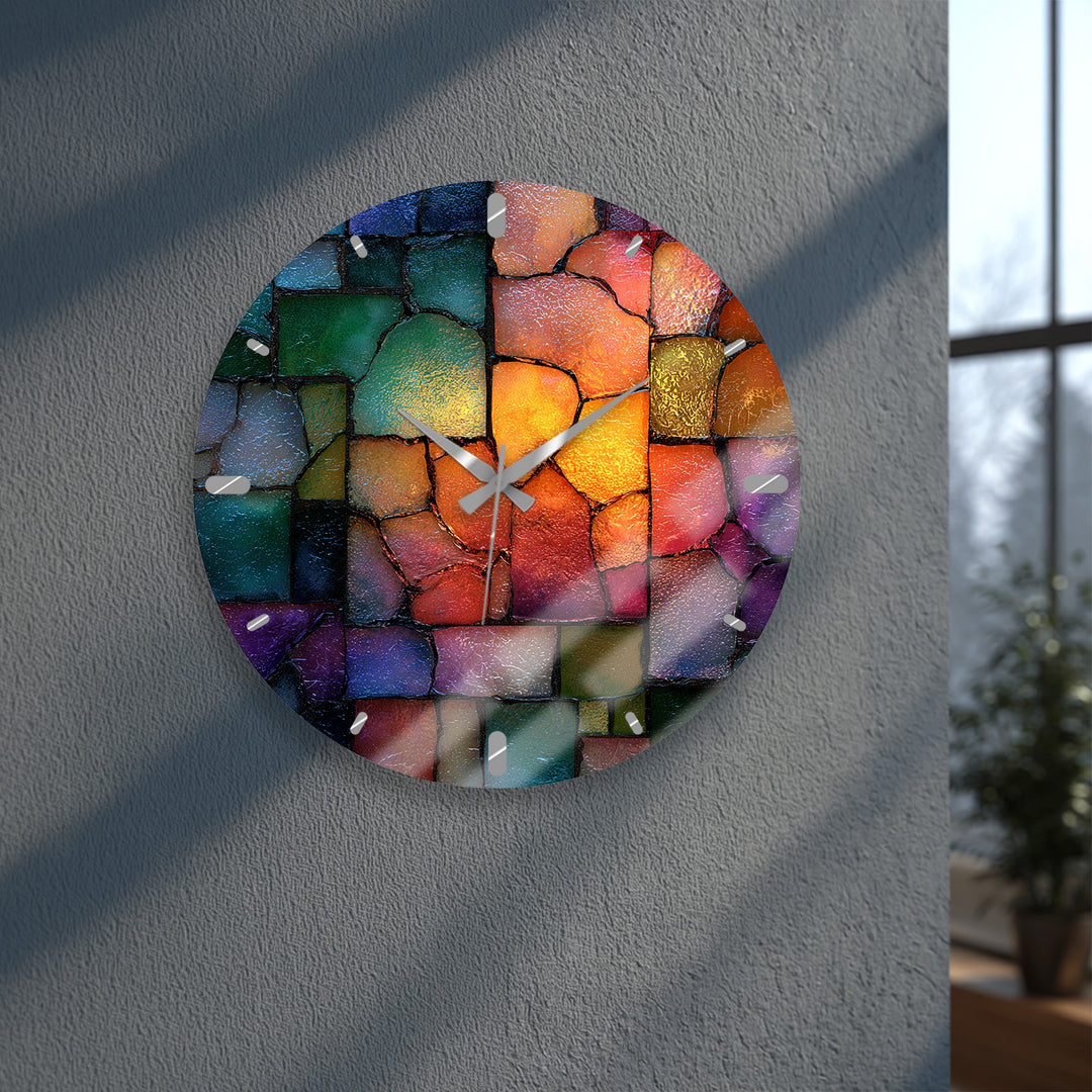 Colorful Mosaic Glass Wall Clock – Abstract Stone Pattern Decor