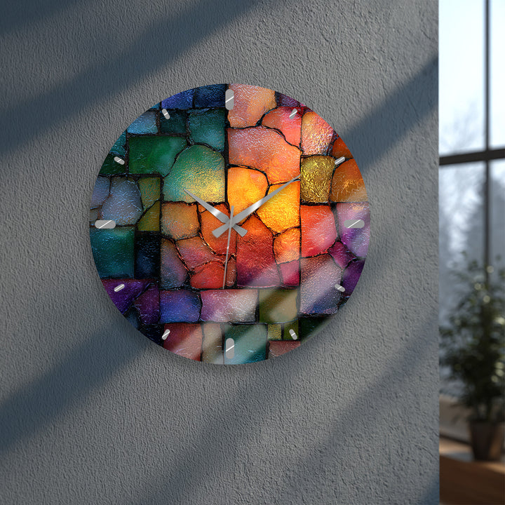 Colorful Mosaic Glass Wall Clock – Abstract Stone Pattern Decor