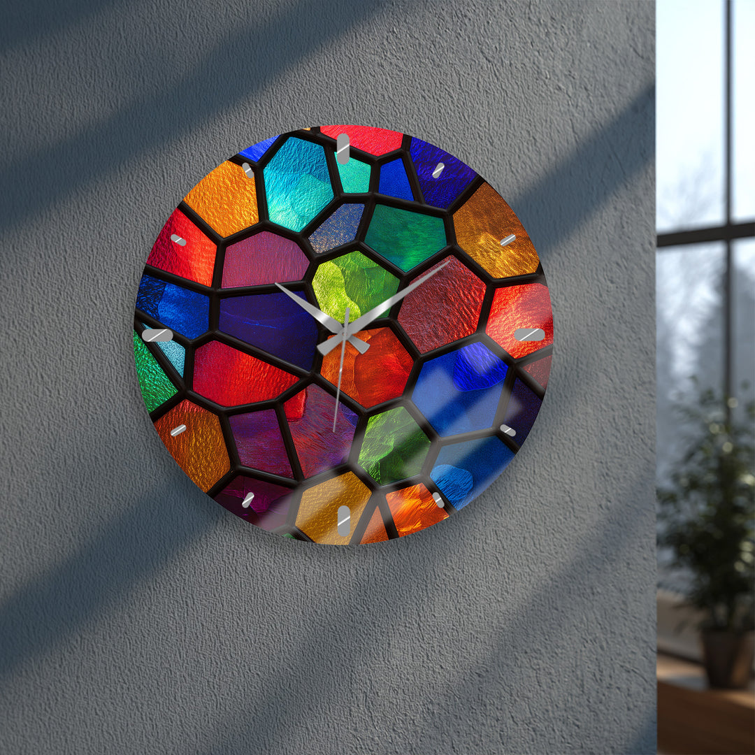 Colorful Glass Wall Clock – Rainbow Stained Glass Style