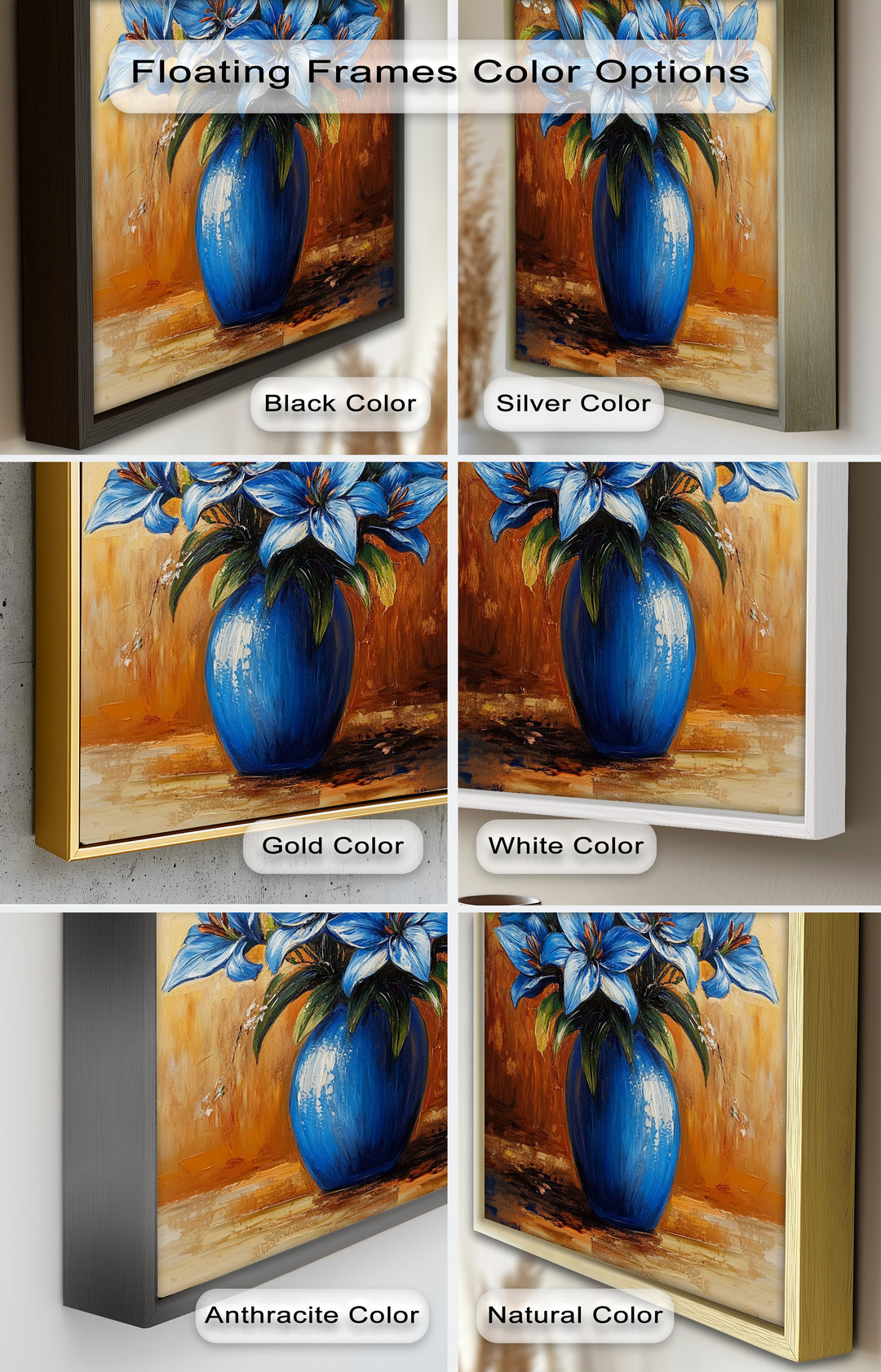 Azure Blossoms in a Blue Vase – Flower Oil Painting