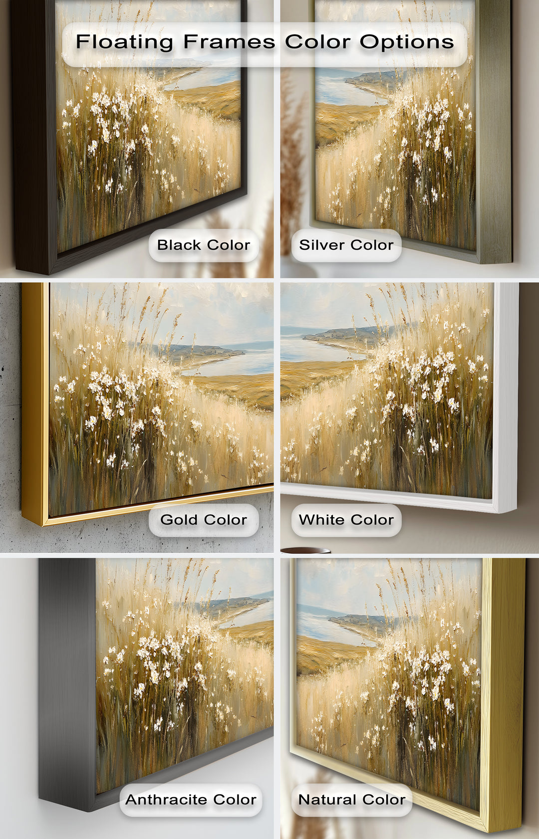 Wildflower Field Landscape – Serene Coastal Oil Painting