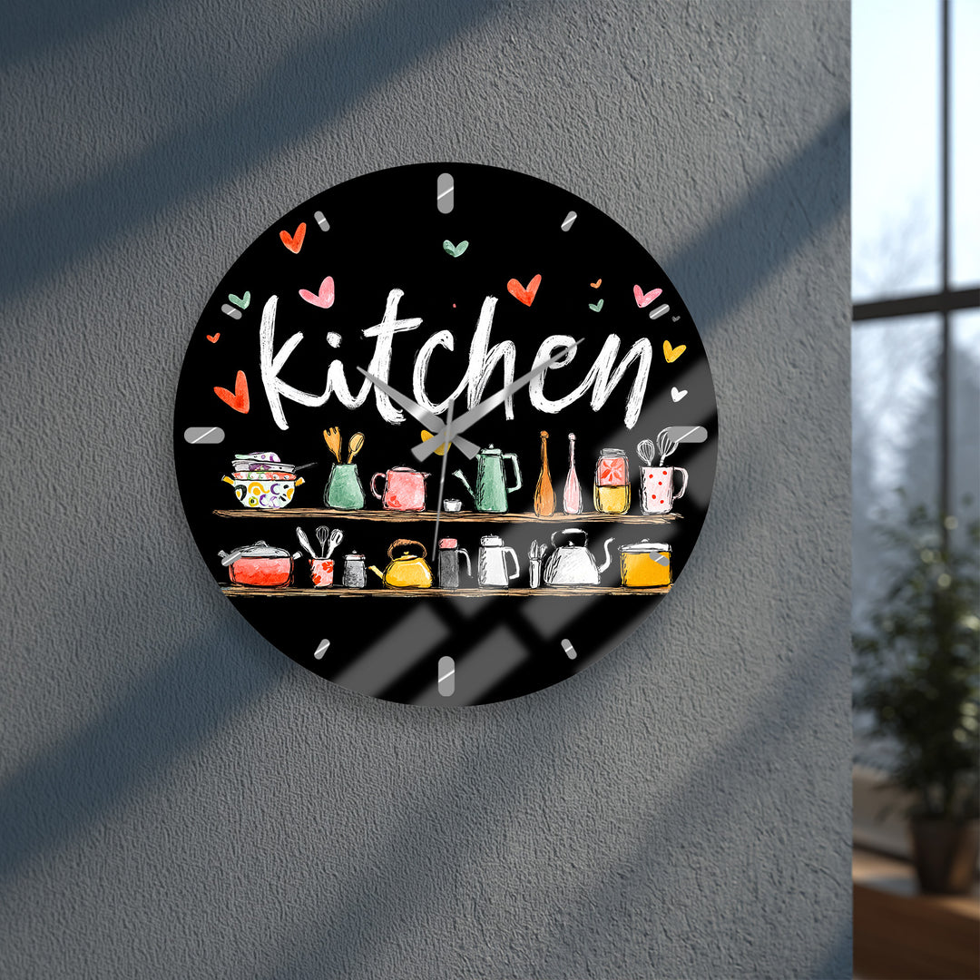 Cute Kitchen Glass Wall Clock – Colorful Cooking Utensils Decor