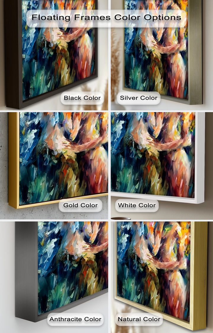 Ethereal Embrace – Abstract Lovers in a Burst of Color Oil Painting