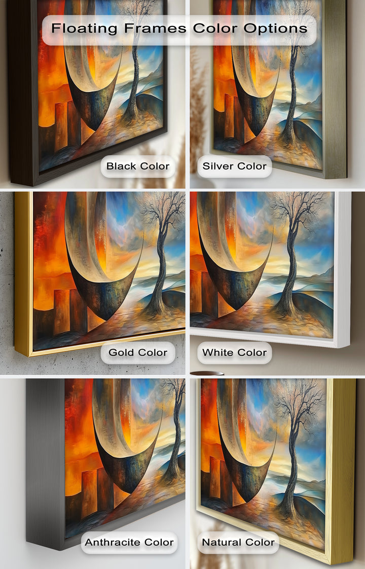 Moonlit Tree and Surreal Horizon - Abstract Oil Painting