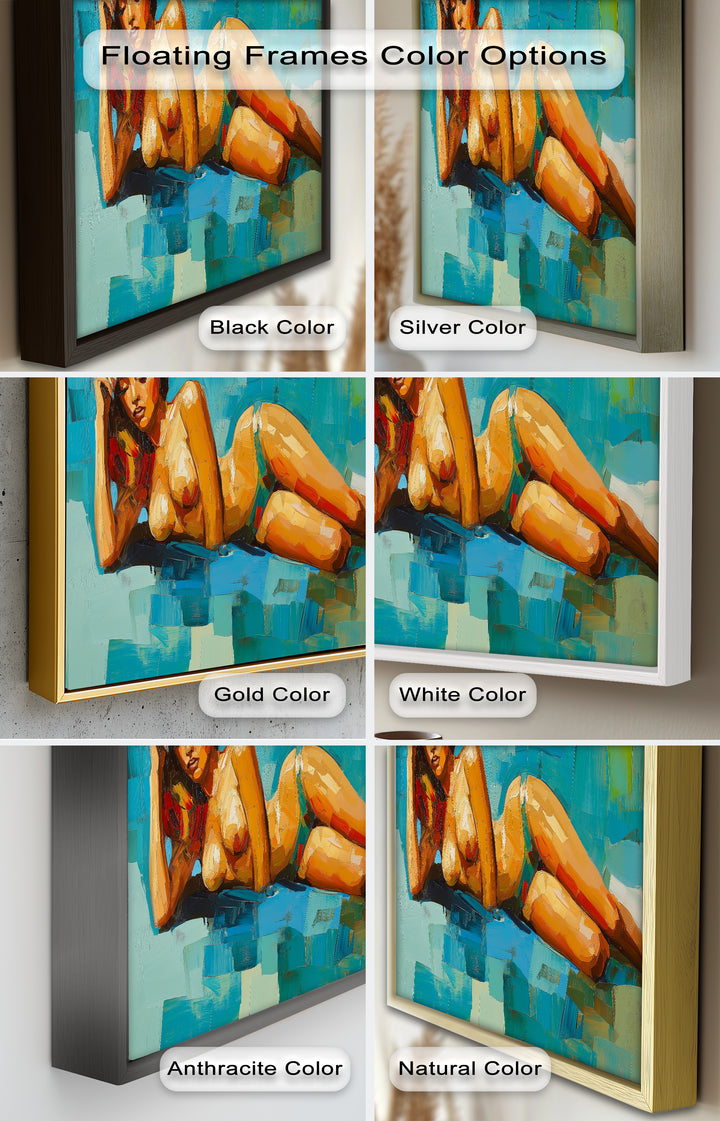 Tropical Repose – Reclining Woman with Ocean Tones Oil Painting
