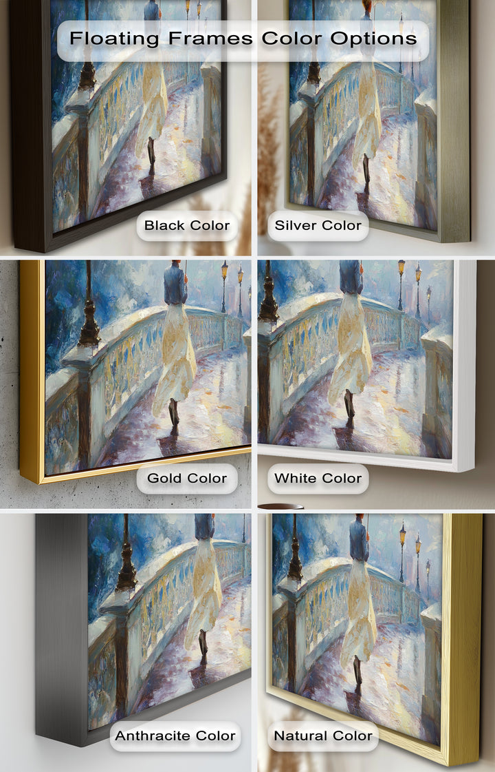 Woman with Umbrella on Cobblestone Bridge – Oil Painting