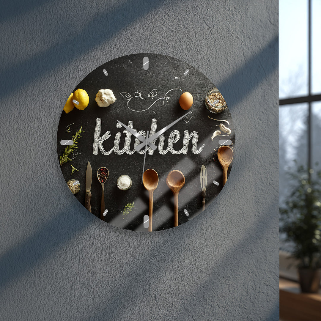 Rustic Kitchen Glass Wall Clock – Farmhouse Chalkboard Decor