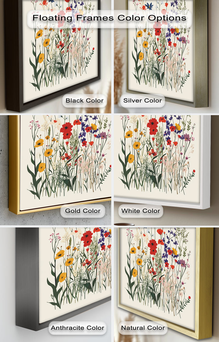 Wild Meadow Bloom – Farbenfrohes botanisches Ölgemälde im Boho-Stil