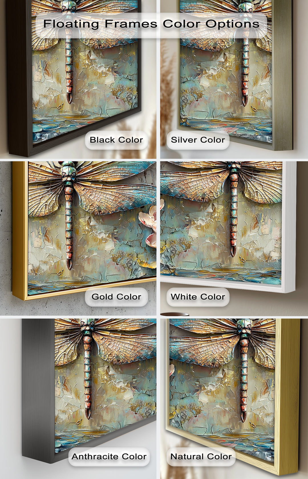 Floral Dragonfly – Framed Botanical Oil Painting