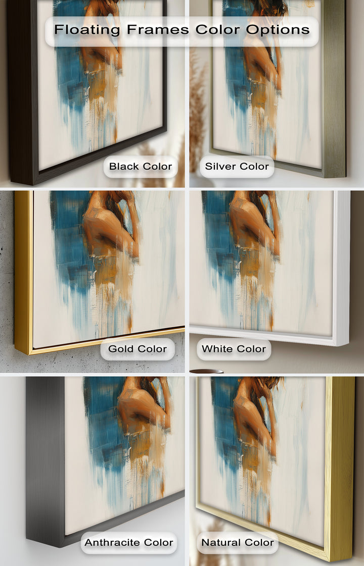 Veil of Thought – Introspective Woman in Blue and Gold Abstract Oil Painting