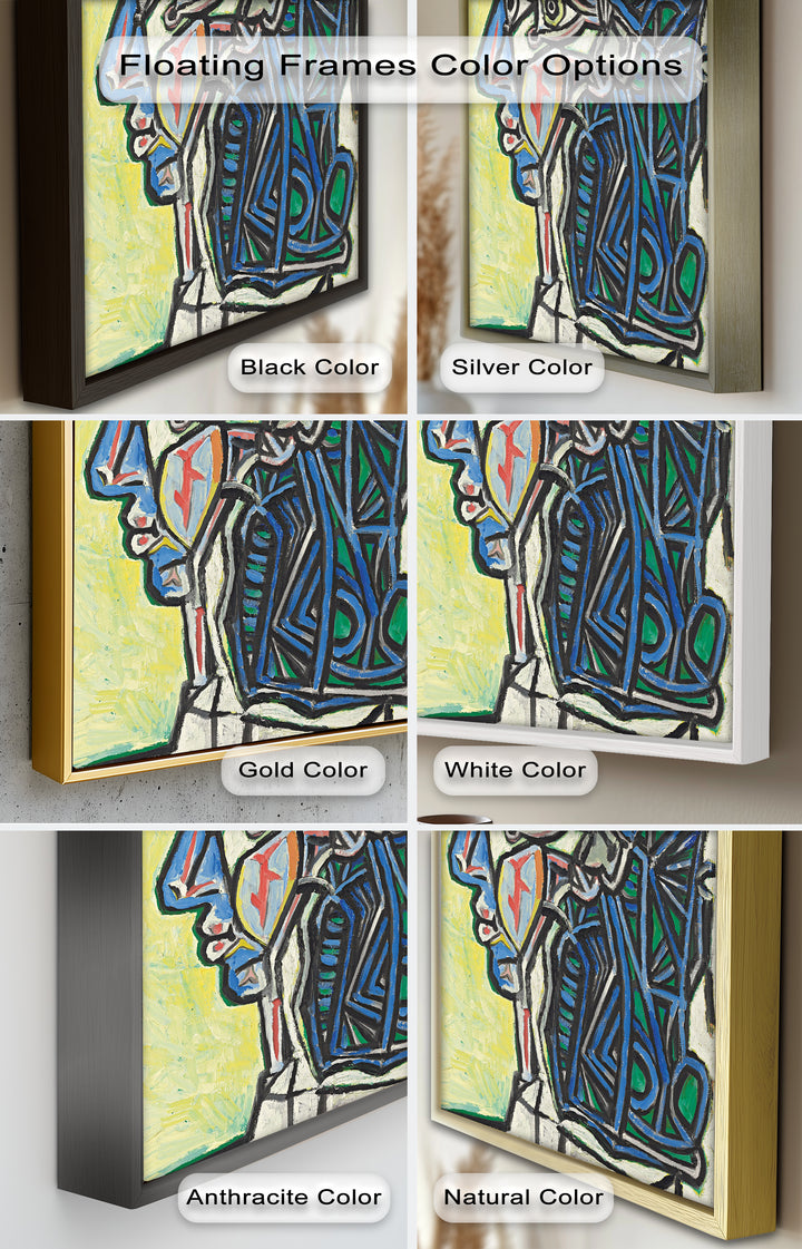 Angular Gaze – Geometric Portrait with Blue and Green Lines Picasso Oil Painting