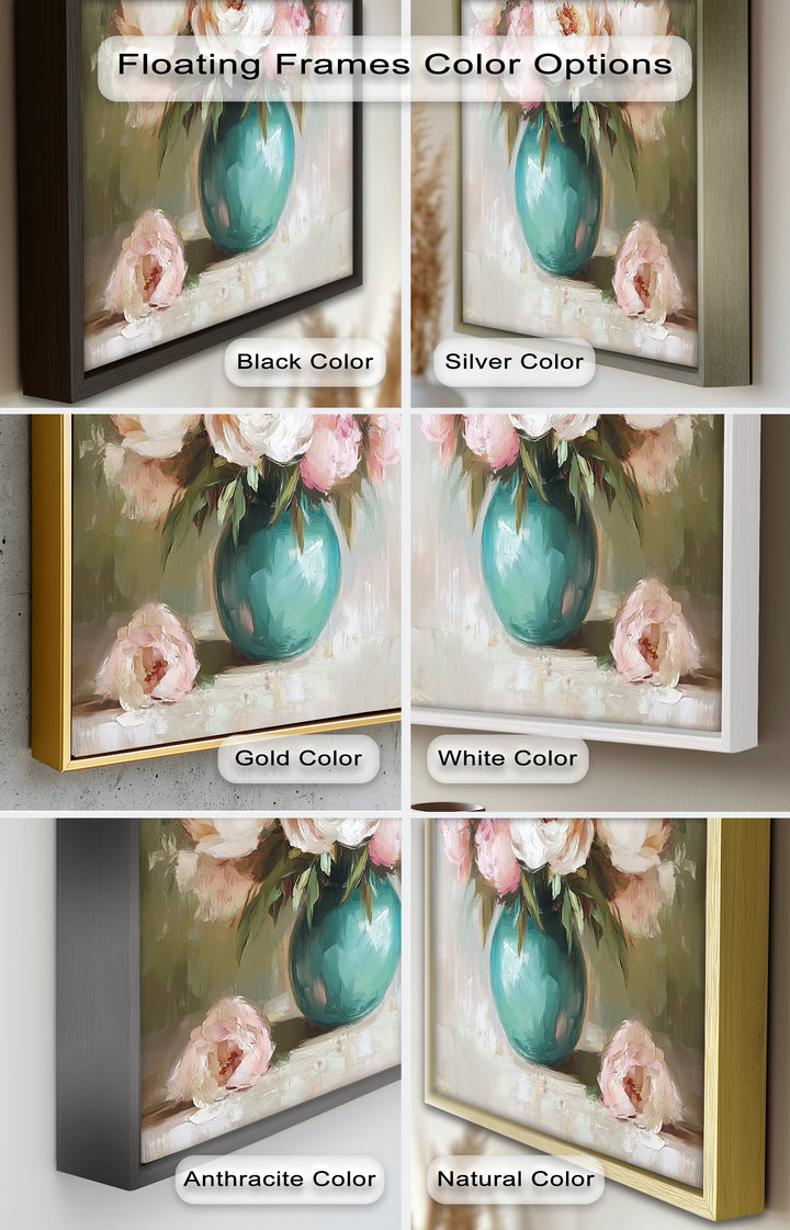 Blushing Peonies in Jade Vase – Romantic Flower Oil Painting