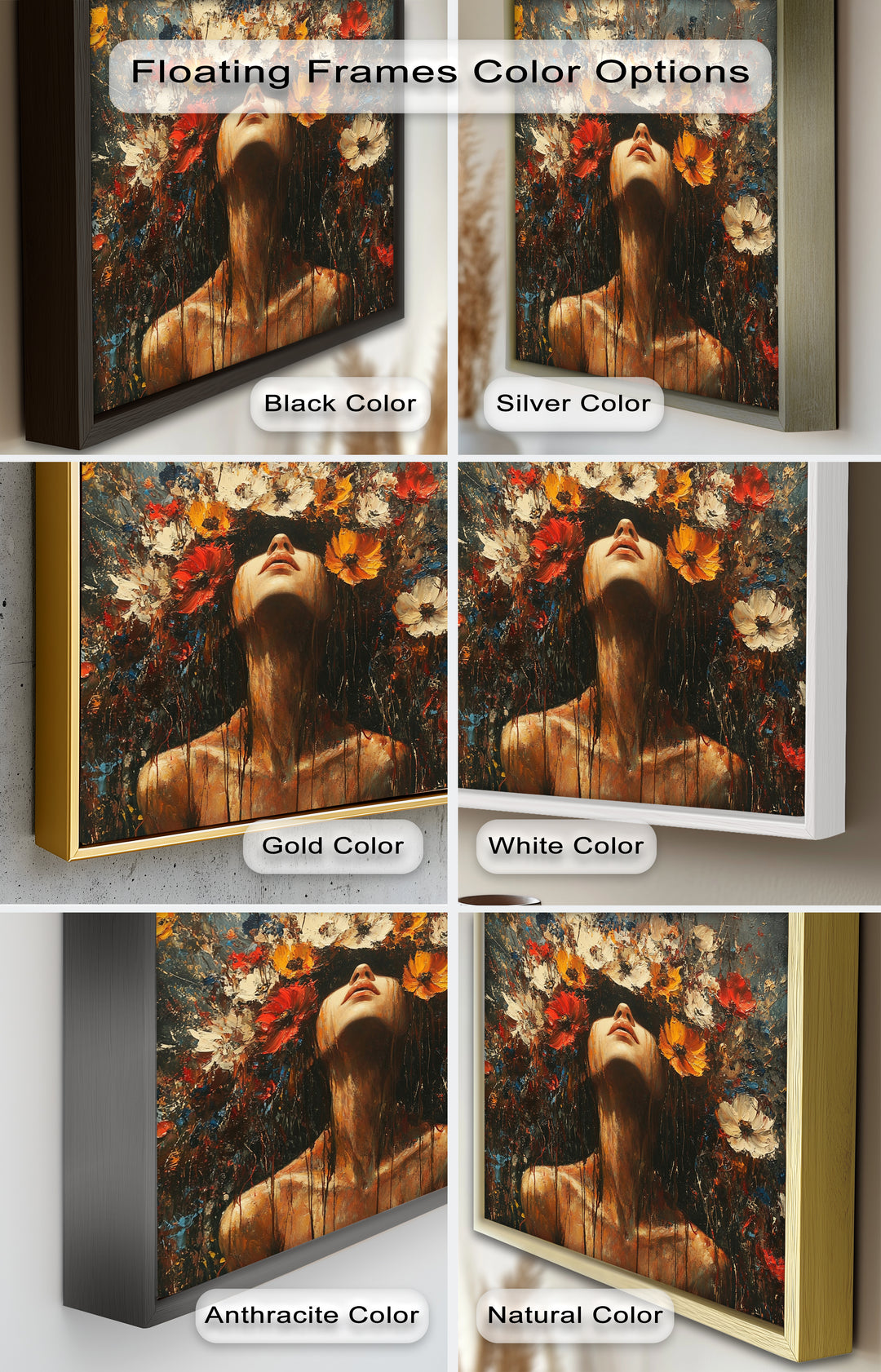 Floral Rebirth – Woman with Blossoming Crown Abstract Oil Painting