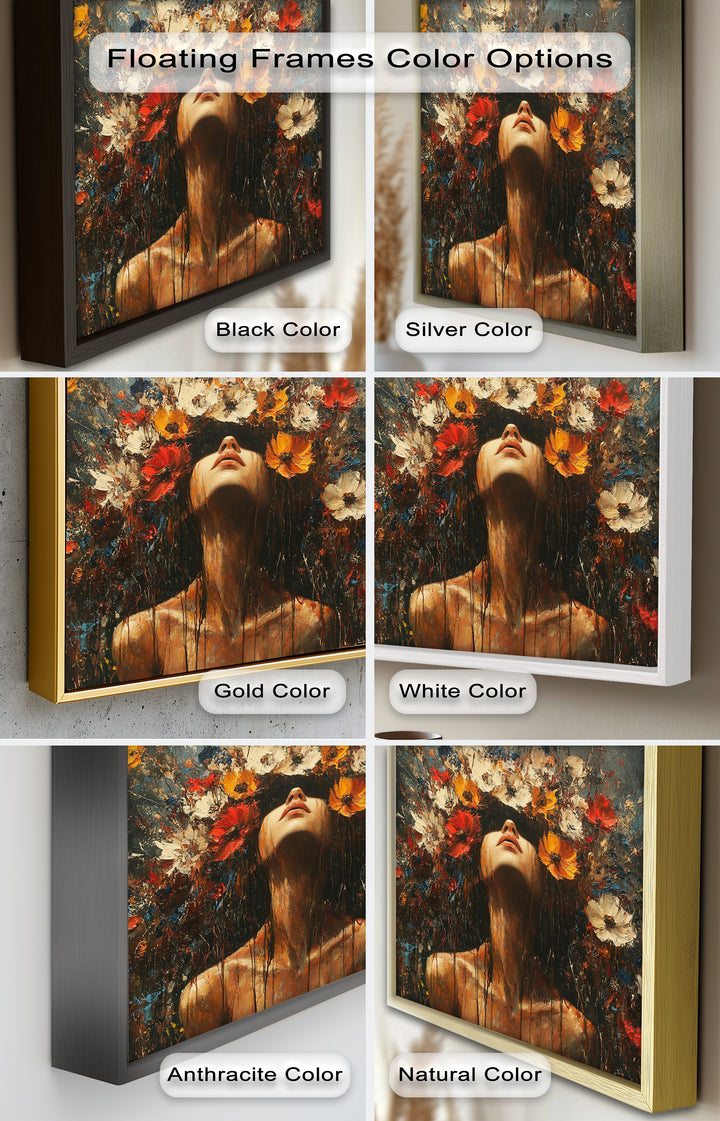 Floral Rebirth – Woman with Blossoming Crown Abstract Oil Painting