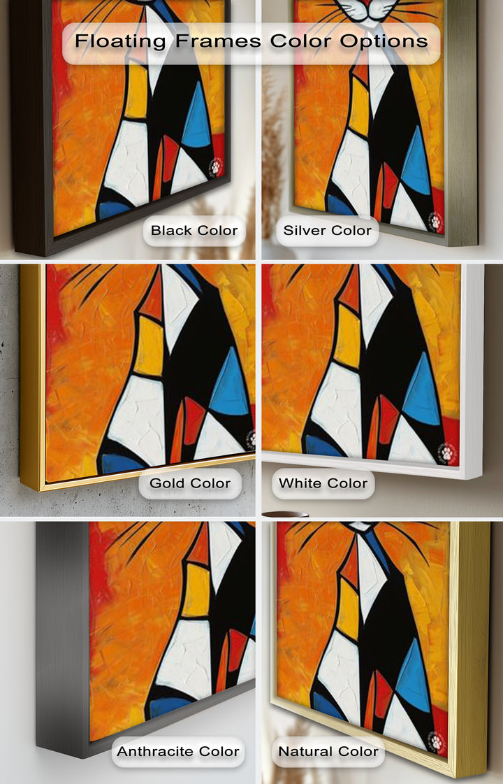 Geometrische Katze in kräftigen Farben – Picasso-Ölgemälde