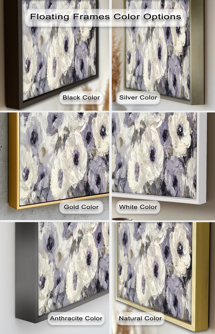 Ivory Whispers – Cream and Lavender Anemone Flower Oil Painting