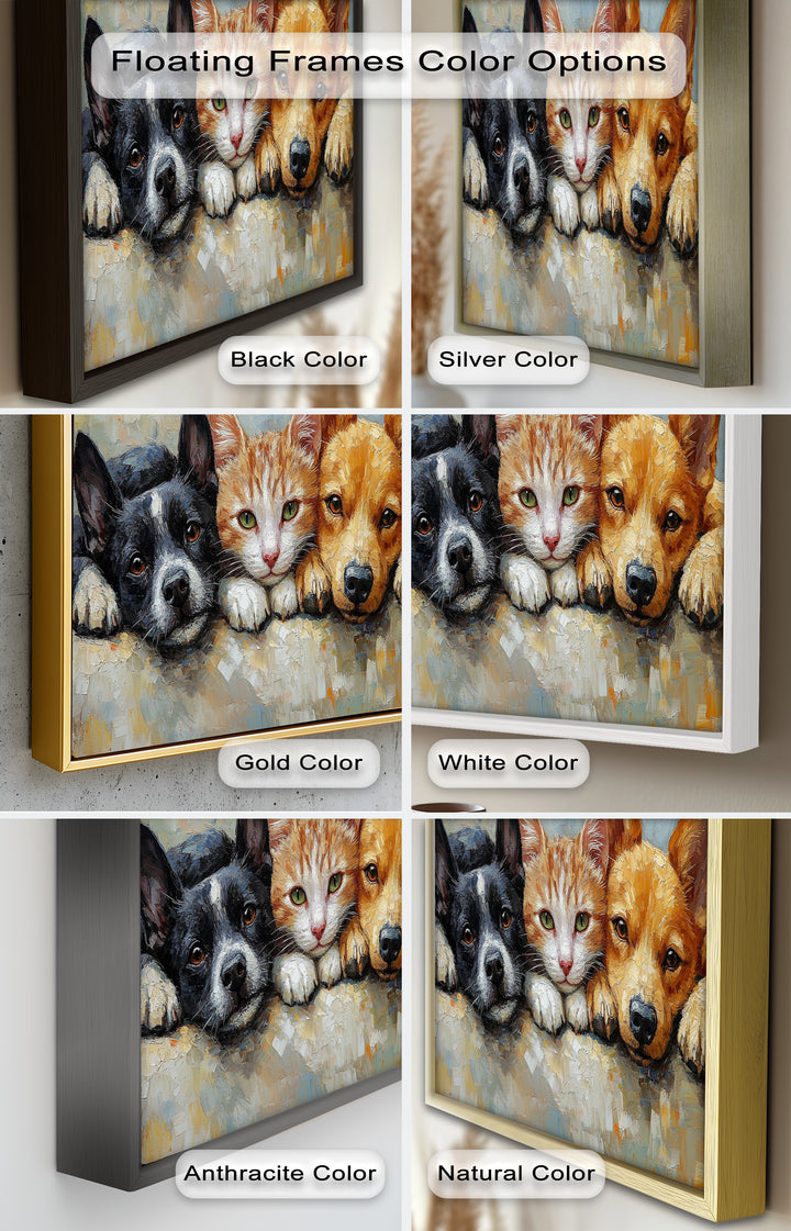 Cat and Dogs Resting Together - Animal Oil Painting