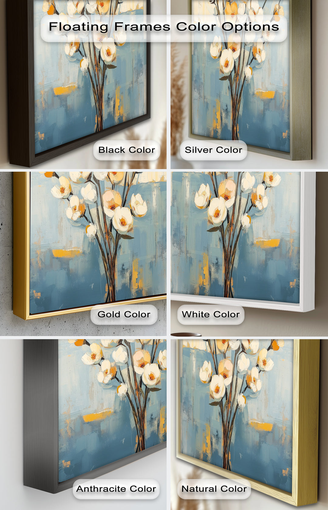 Golden Magnolia – White and Amber Blossoms Flower Oil Painting