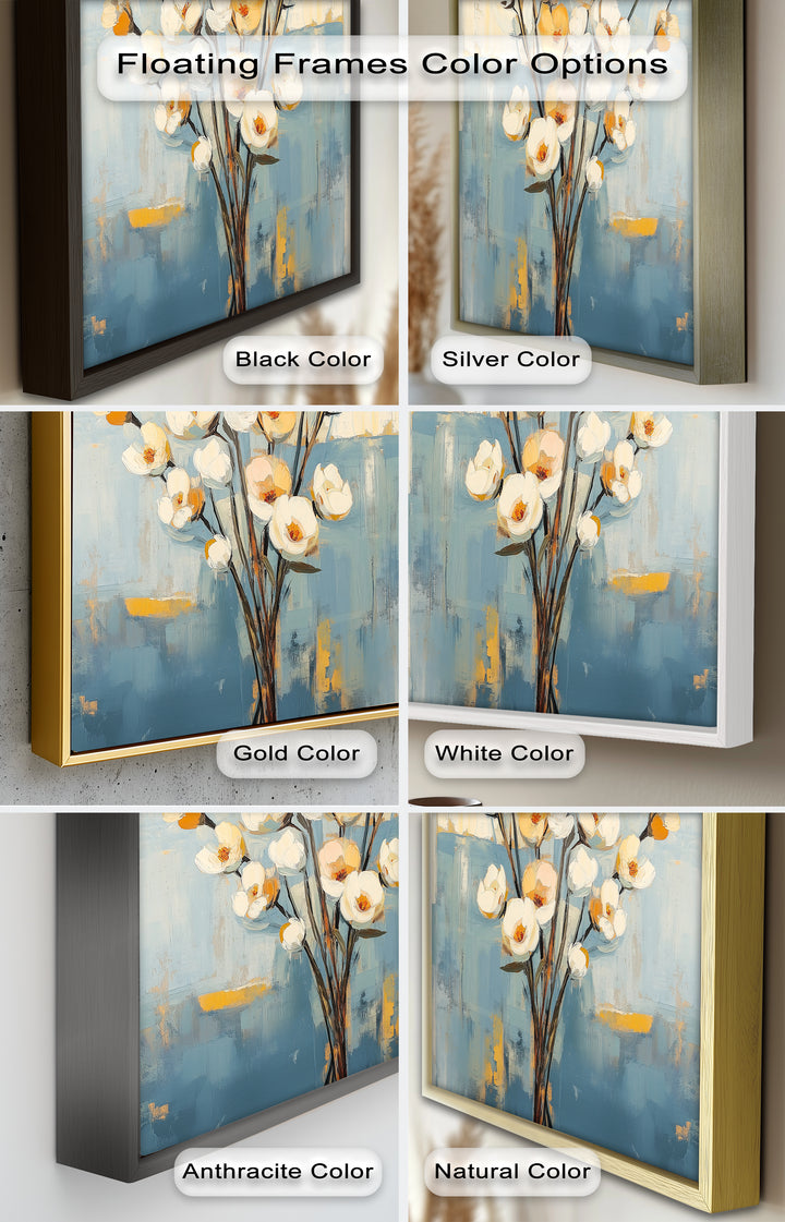 Golden Magnolia – White and Amber Blossoms Flower Oil Painting