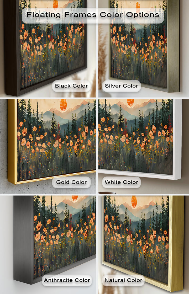 Sunset Floral Forest - Landscape Framed Oil Painting