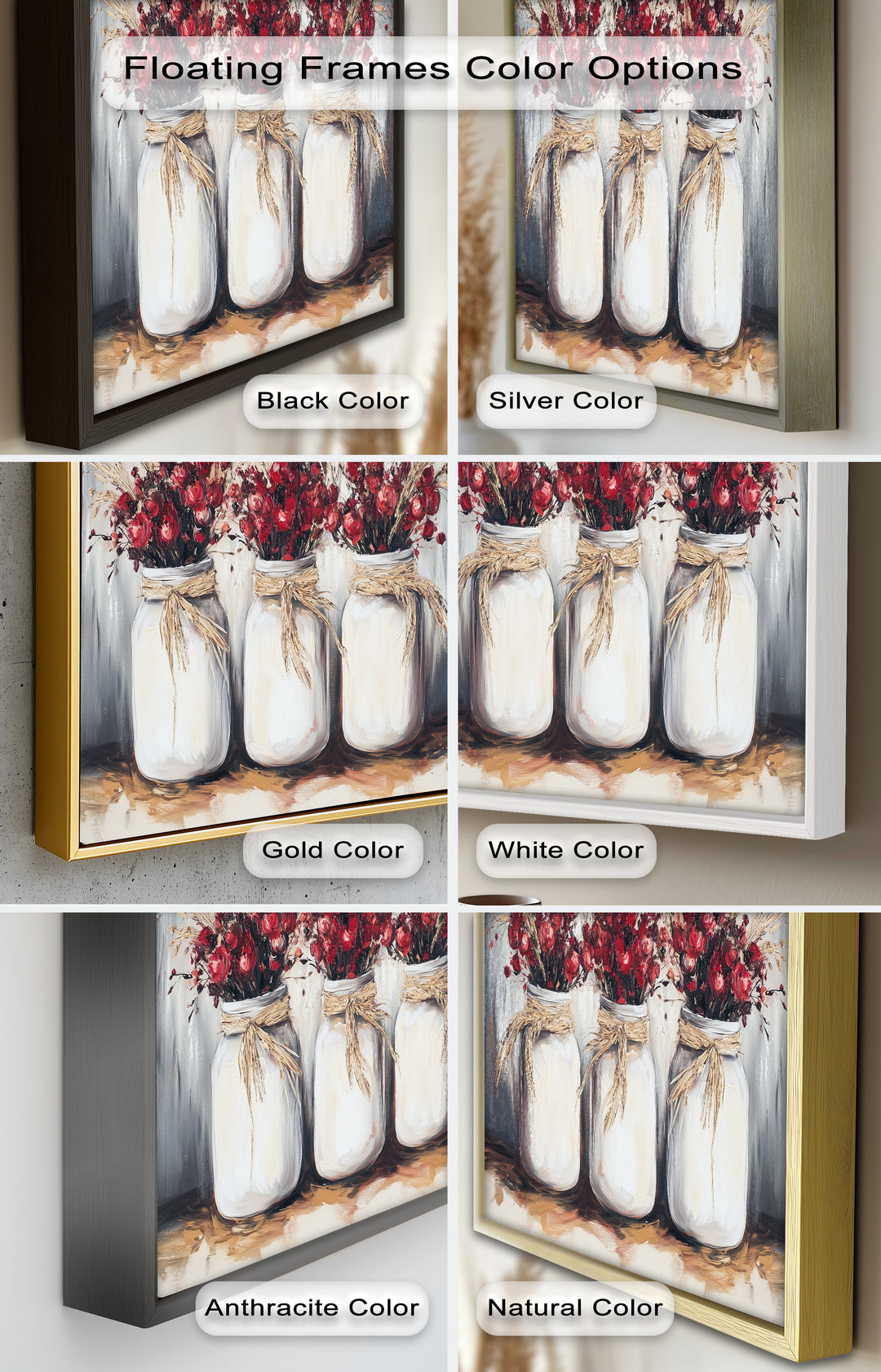 Jar Trio – Red Floral Oil Painting