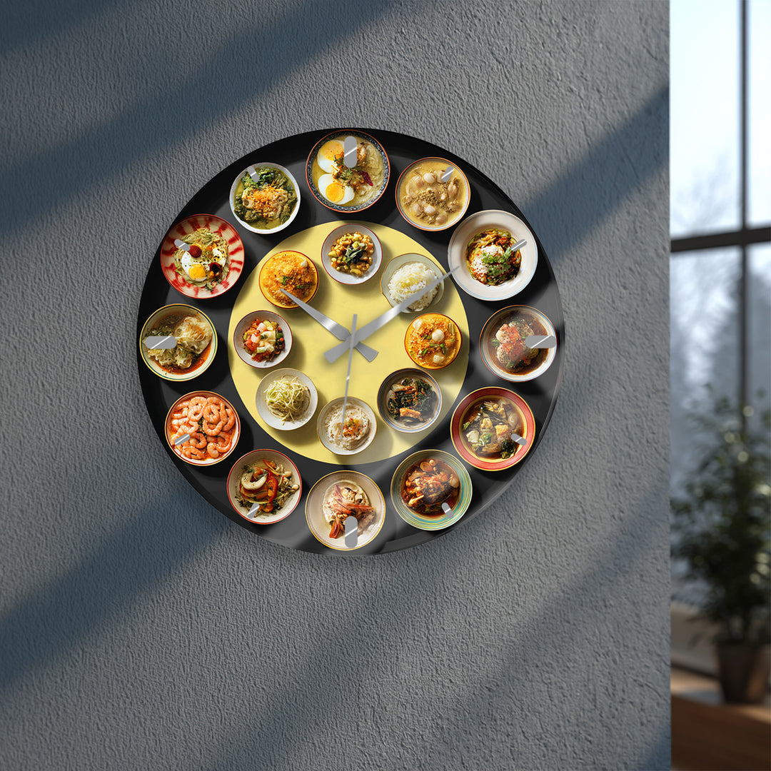 Asian Food Glass Wall Clock – Restaurant Kitchen Decor