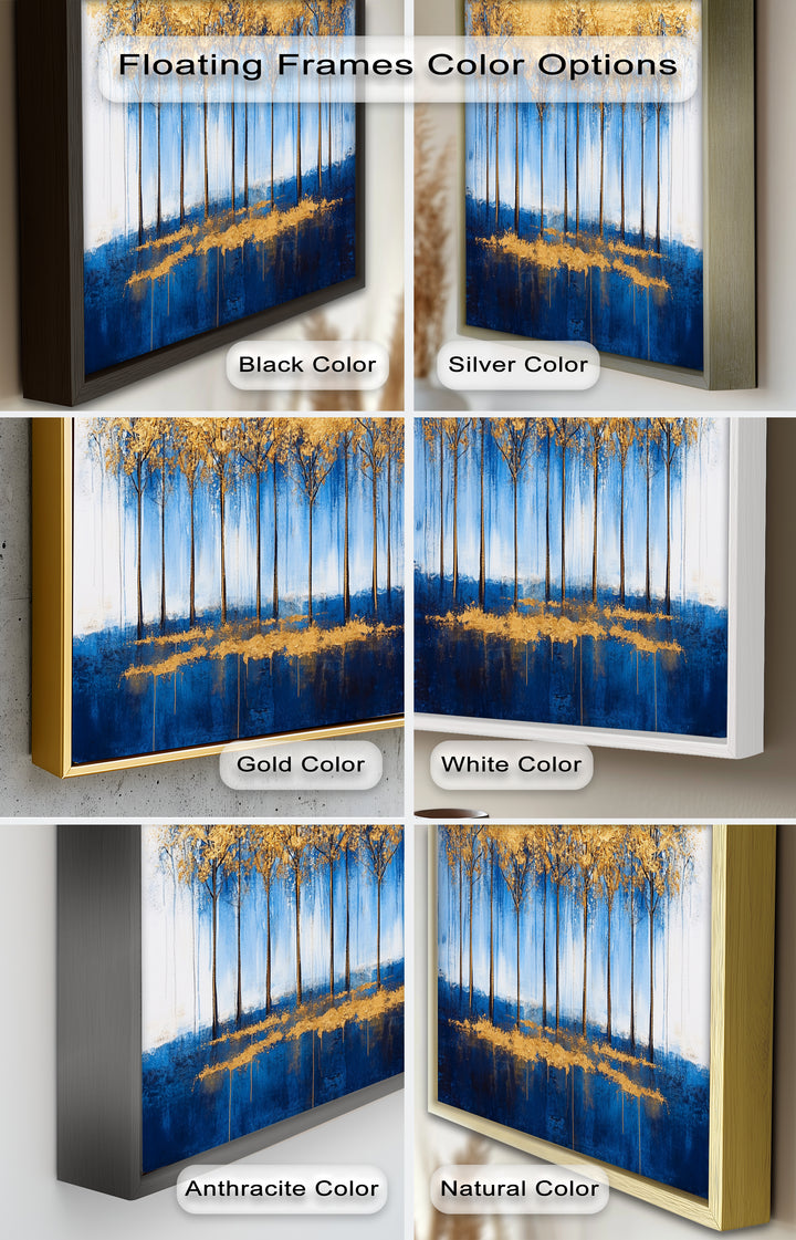 Goldene Bäume am blauen Horizont - Abstraktes Ölgemälde