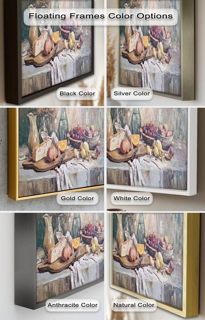 Rustic Fruit & Bread Still Life – Framed Oil Painting