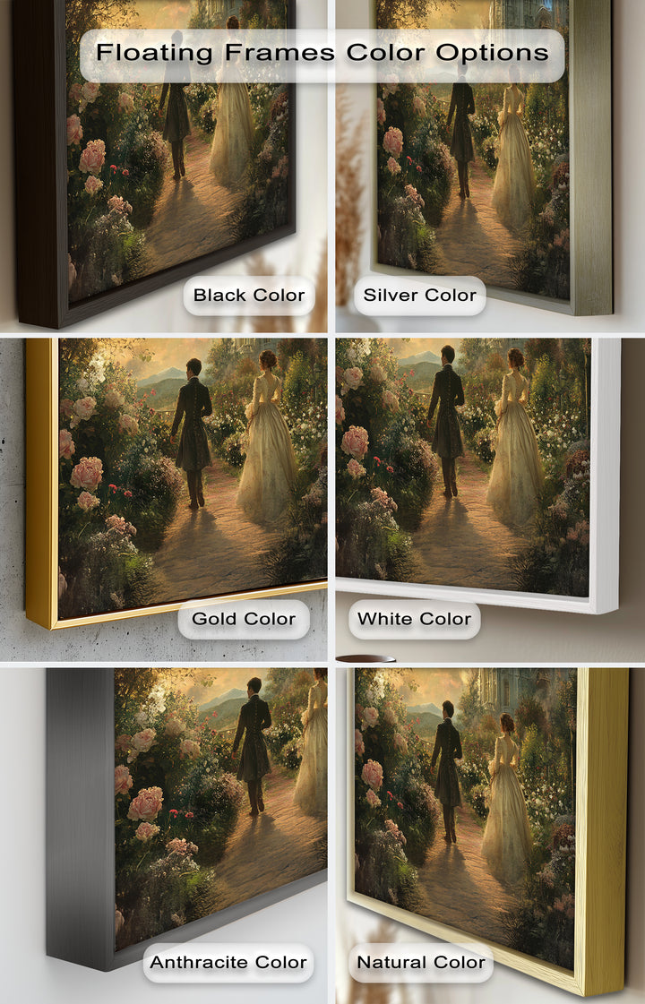 Victorian Lovers at Twilight – Romantic Garden Walk Oil Painting