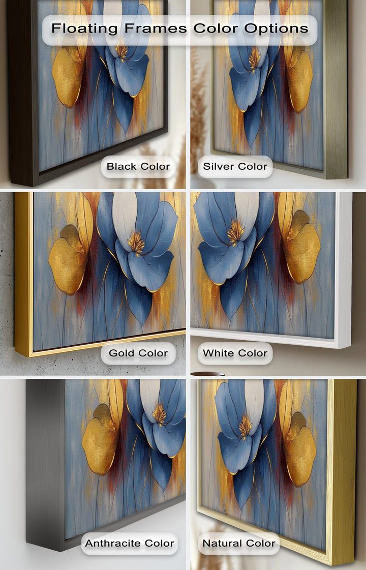 Blaue Magnolien-Wandkunst – Blumen-Ölgemälde