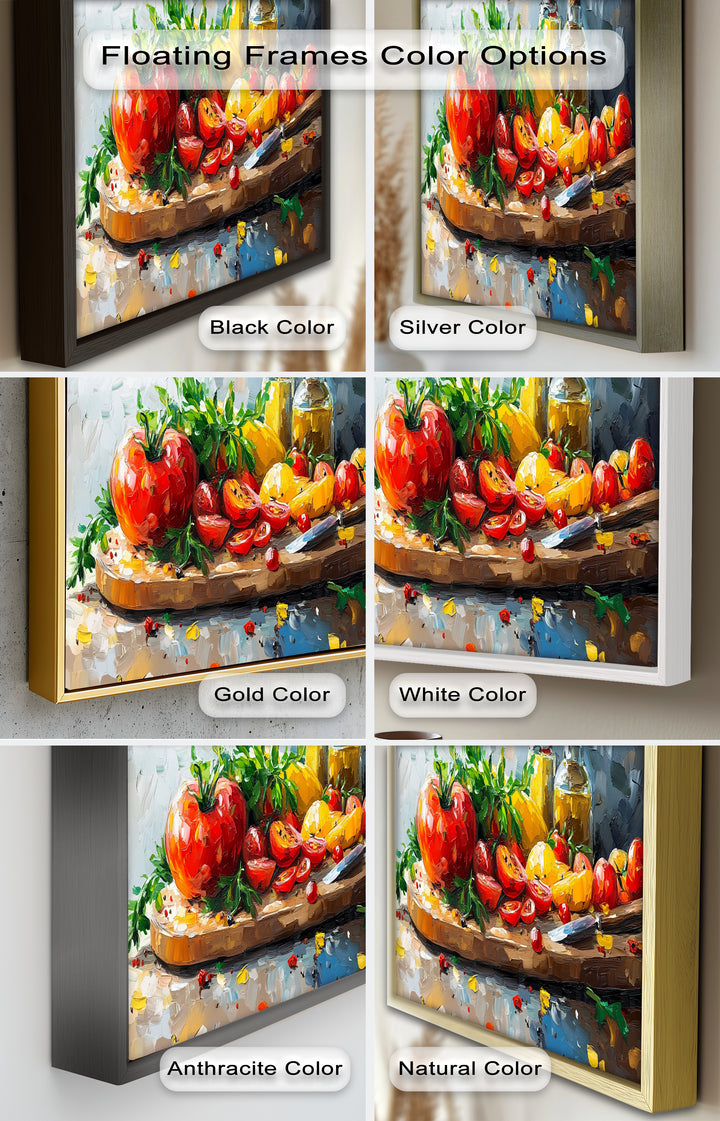 Tomato & Olive Oil Kitchen Art – Colorful Framed Oil Painting