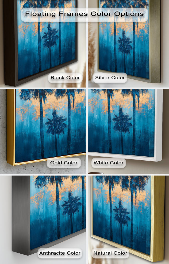 Blue Sunset Palms – Tropical Oil Painting