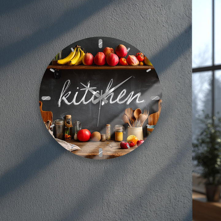 Rustic Kitchen Glass Wall Clock – Farmhouse Chalkboard Decor