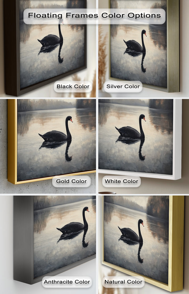 Black Swan at Dusk – Lake Scene Oil Painting