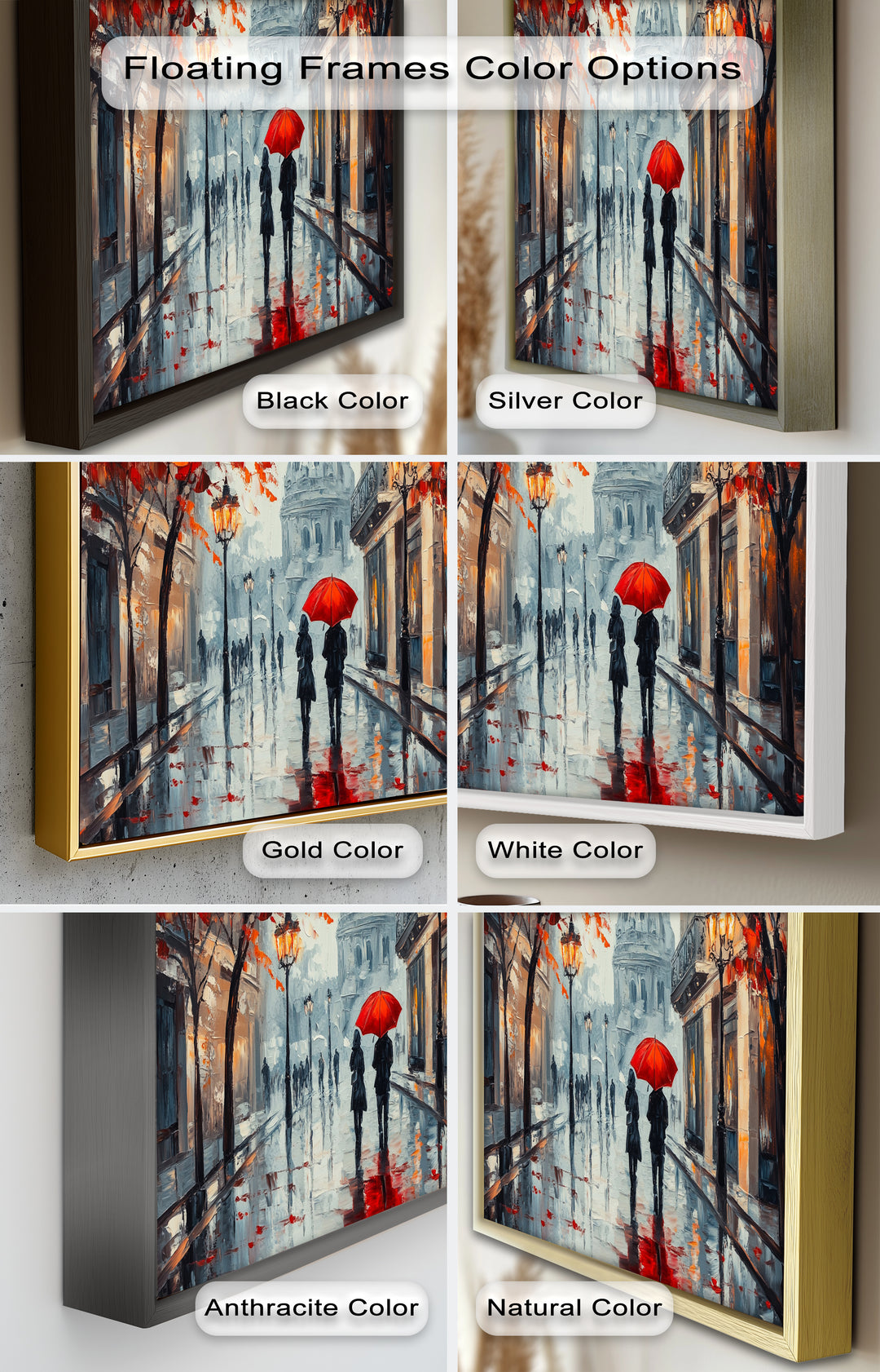 Lovers Walking with Red Umbrella - Love Oil Painting