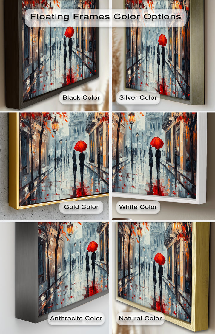 Lovers Walking with Red Umbrella - Love Oil Painting