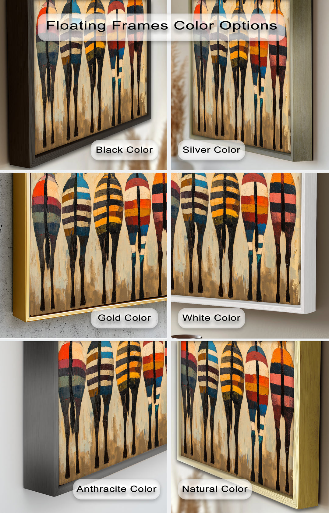 Five Colorful Zebras with Bold Stripes – Animal Oil Painting